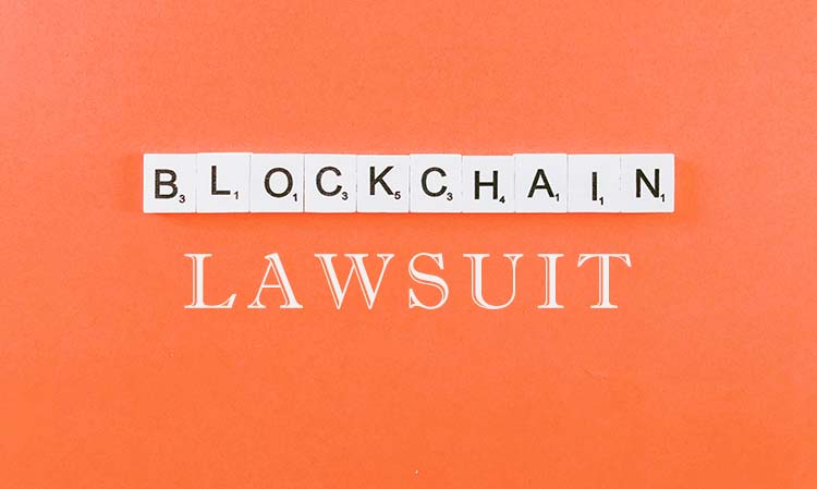 orange background with words blockchain lawsuit