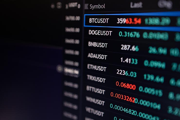 computer screen with crypto trading prices