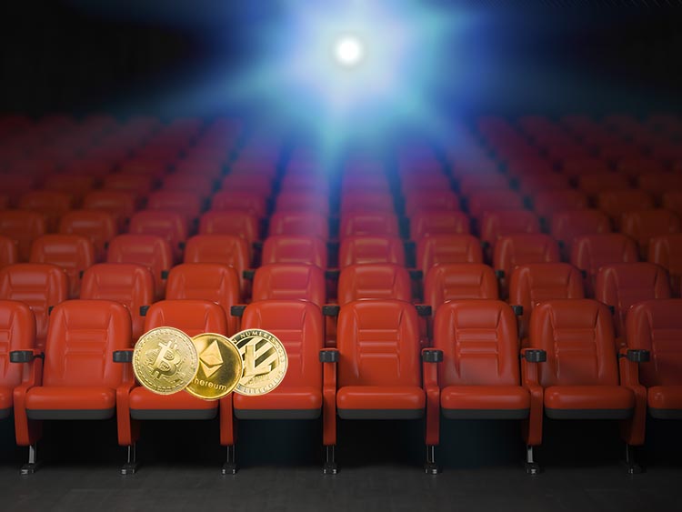 movie theater with crypto coins in front row