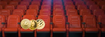 movie theater with crypto coins in front row