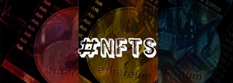 NFT hashtag over colored crypto coins