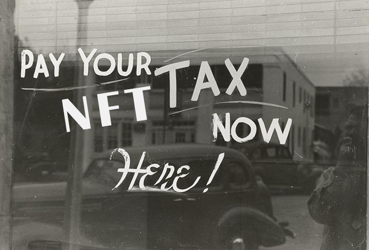 Old time tax office with words pay your NFT taxes overlayed